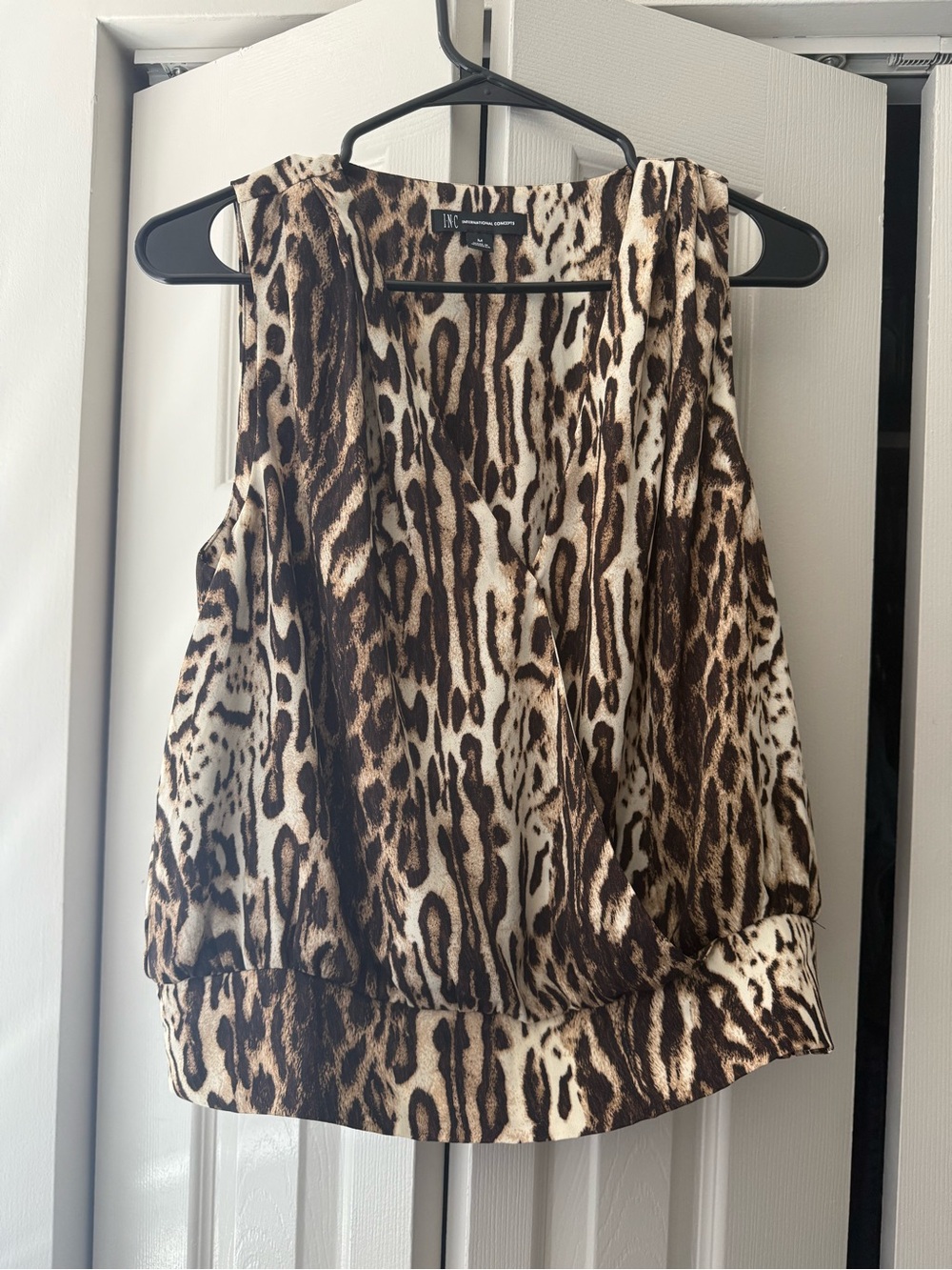 INC International Concepts Brown and Cream Animal Print Sleeveless Tank